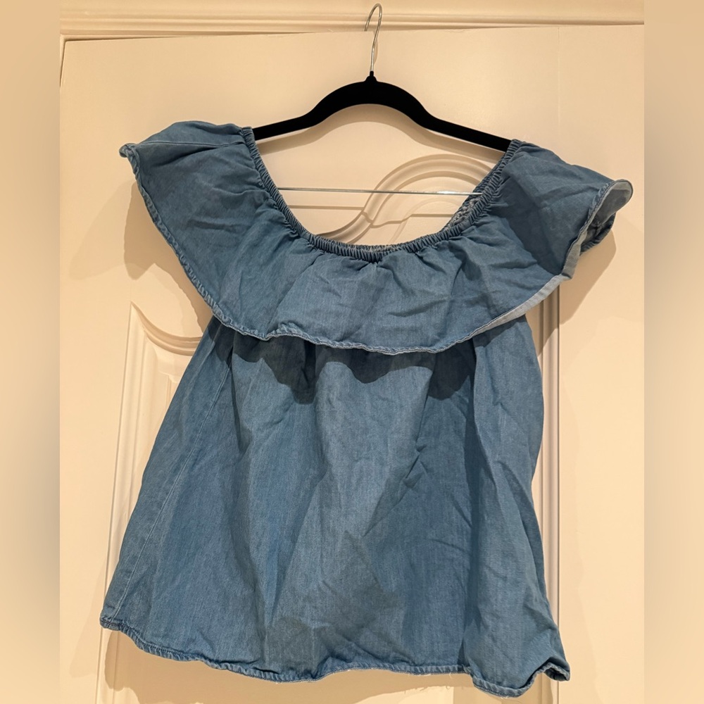 Vero Moda Light Blue jean Ruffle Blouse - Picture 2 of 3